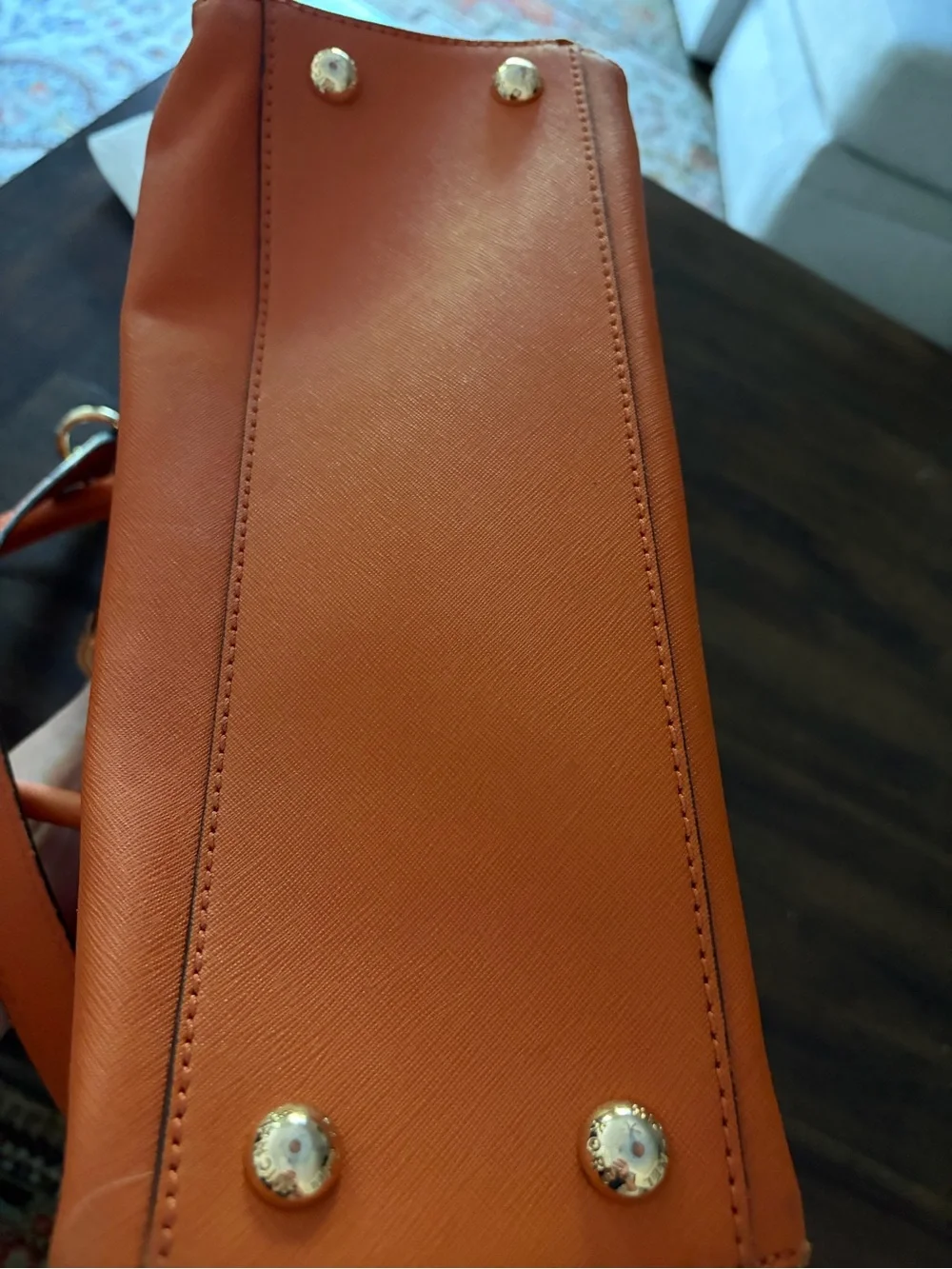 Michael Kors Orange Saffiano Satchel with Gold Hardware